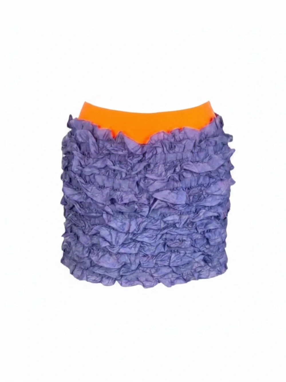 J. Crew M denim chambray ruffled layers neon orange‎ waistband 100% cotton skirt